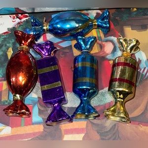 Set of 5 Metallic Vintage Christmas Candy Ornaments
